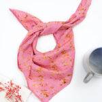 Eco-printed Silk Bandana, Scrunchie Combo- Pink with Yellow